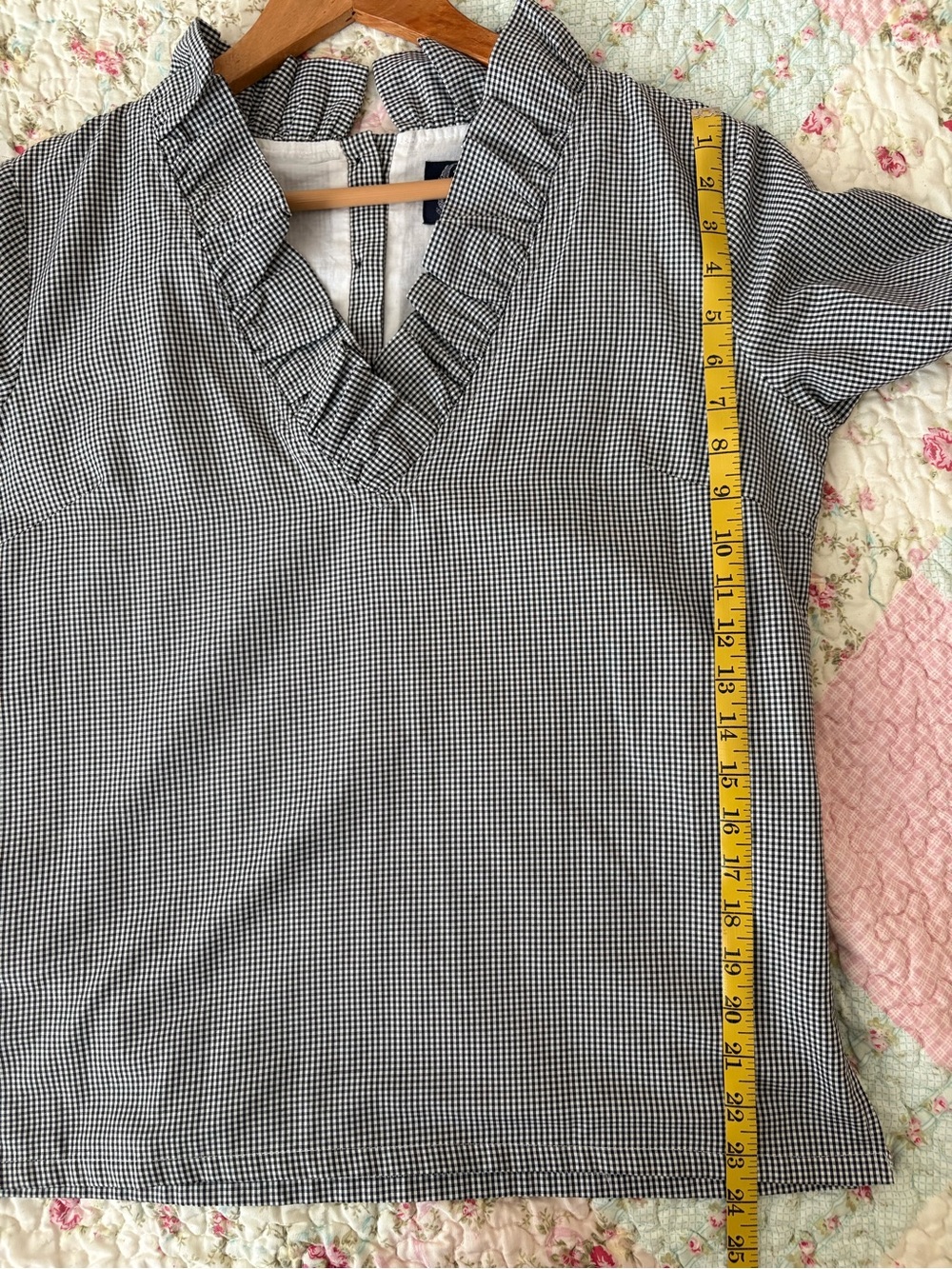 Gingham Ruffle V-Neck Blouse in Black & White - Picture 8 of 10